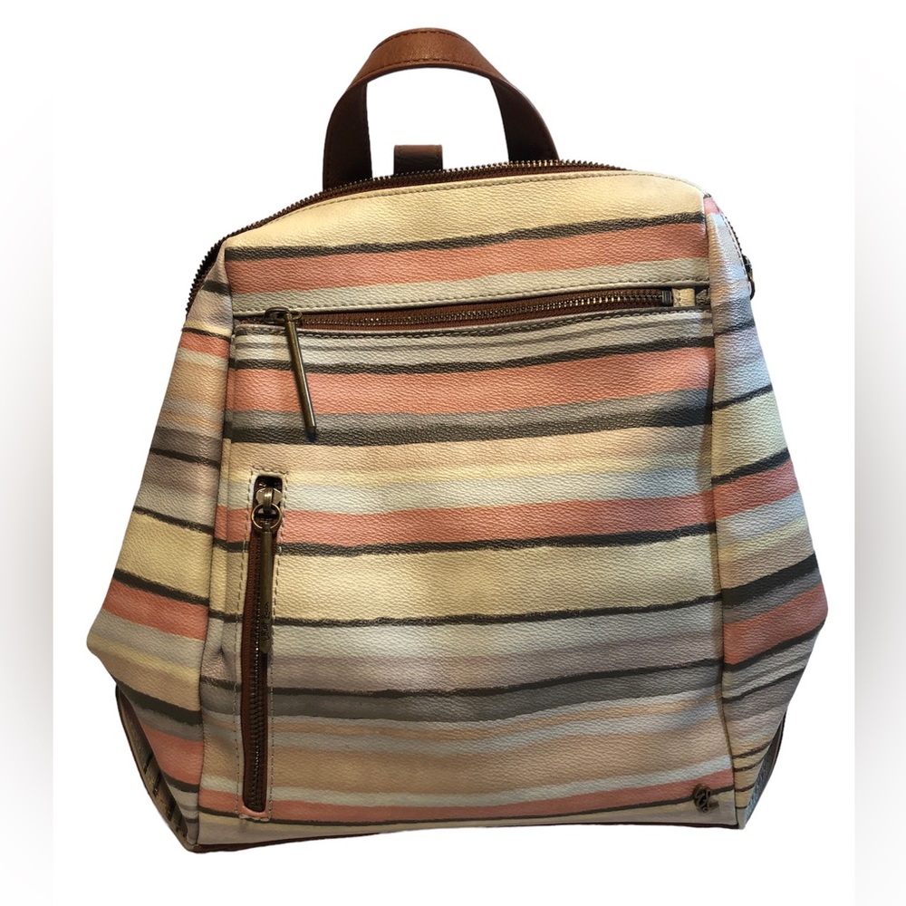 Elliott Lucca Striped Vegan Leather Watercolour Backpack adjustable straps